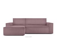 Kordstoff-Ecksofa links fürs Wohnzimmer mit Schlaffunktion & Bettkasten in hellviolett