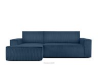 Kordstoff-Ecksofa links fürs Wohnzimmer mit Schlaffunktion & Bettkasten in marineblau