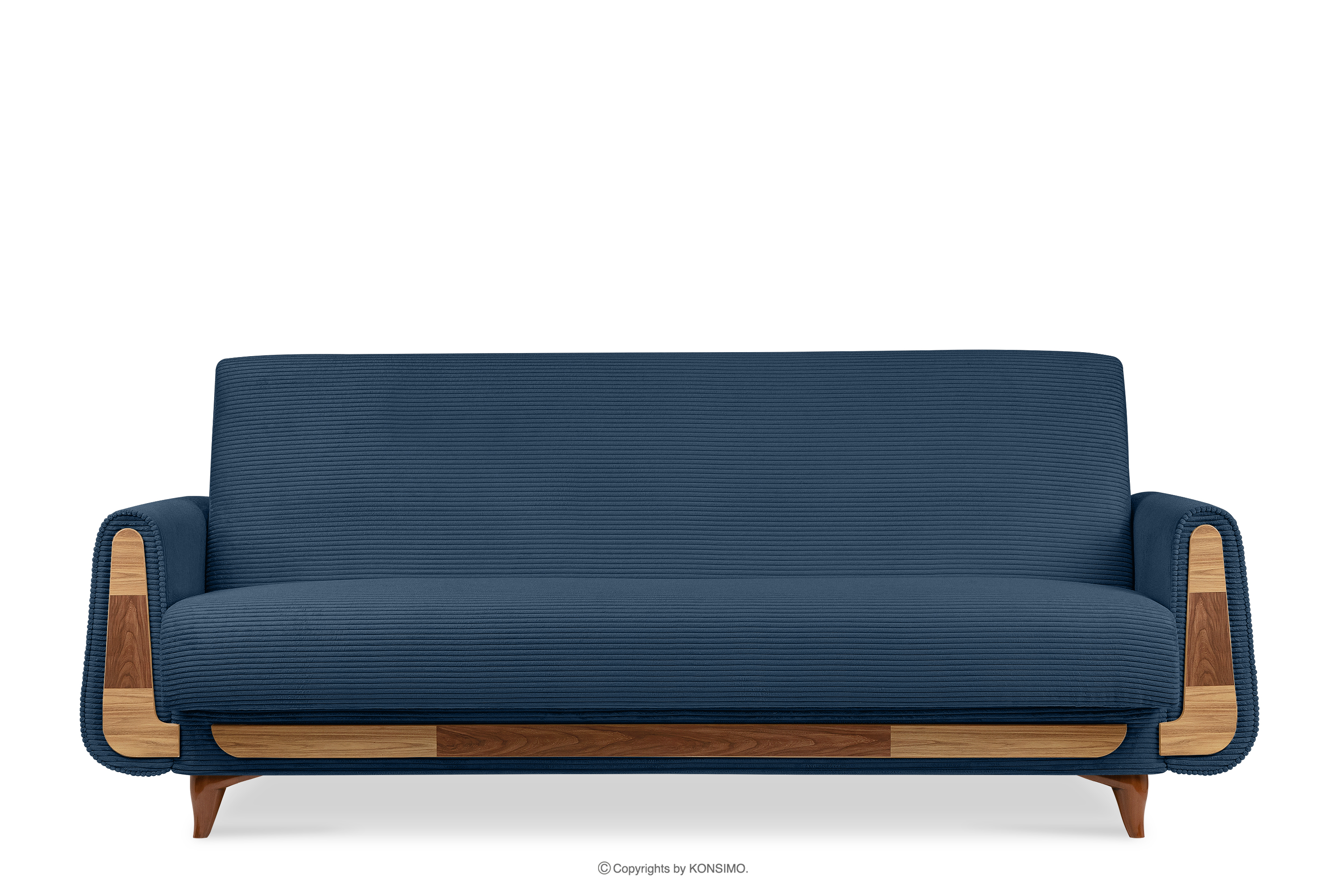 Ausklappbares Dreisitzer-Sofa aus blauem Kordstoff