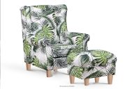 Ohrensessel & Pouf-Set aus Buche in weiß/grün