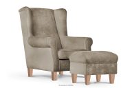 Ohrensessel & Pouf-Set aus Buche in beige