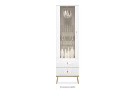 Eleganter Hochglanz-Schrank mit Vitrine auf hohen Beinen