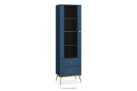 Vitrine auf hohen goldfarbenen Beinen in marineblau