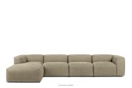 Großes modulares Wohnzimmer-Ecksofa aus sandgrauem Gewebestoff, links
