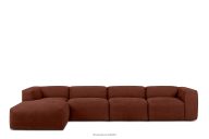 Großes modulares Wohnzimmer-Ecksofa aus orangem Gewebestoff, links