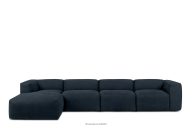 Großes modulares Wohnzimmer-Ecksofa aus dunkelblauem Gewebestoff, links