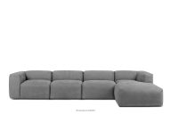 Großes modulares Wohnzimmer-Ecksofa aus hellgrauem Gewebestoff, rechts