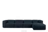Großes modulares Wohnzimmer-Ecksofa aus dunkelblauem Gewebestoff, rechts