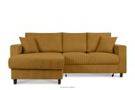 Ausziehbares Kordstoff-Ecksofa links auf Beinen in gelb