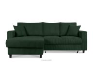 Ausziehbares Kordstoff-Ecksofa links auf Beinen in dunkelgrün