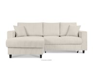 Ausziehbares Kordstoff-Ecksofa links auf Beinen in cremefarben