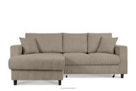 Ausziehbares Kordstoff-Ecksofa links auf Beinen in beigefarben
