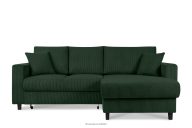 Ausziehbares Kordstoff-Ecksofa rechts auf Beinen in dunkelgrün