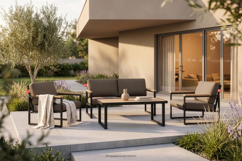TRIBO Stahl-Gartenset im Industriestil für 4 Personen schwarz/beige - Foto 1