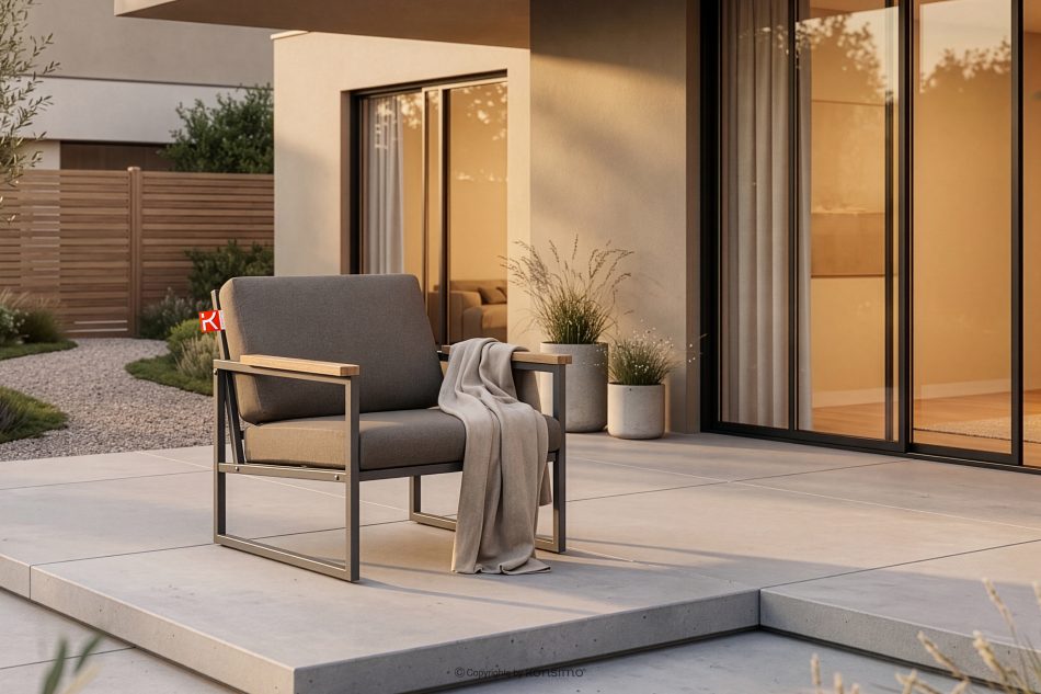 TRIBO Gartensessel im Industriestil aus anthrazitfarbenem Stahl anthrazit/beige - Foto 1