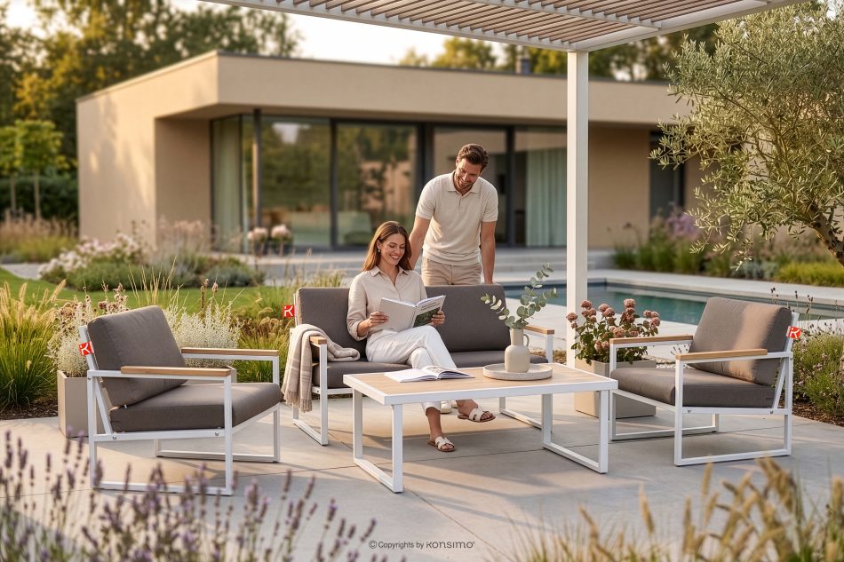 TRIBO Weißer Loft-Style-Gartensessel aus Stahl weiß/beige - Foto 11