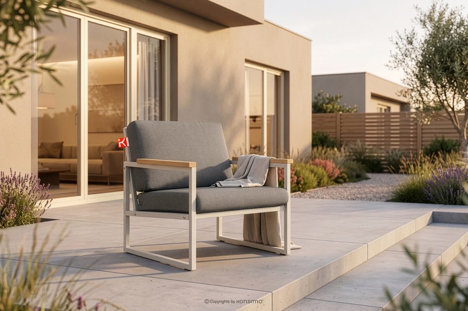 TRIBO Weißer loftartiger Gartensessel aus Stahl weiß/grau - Foto 1