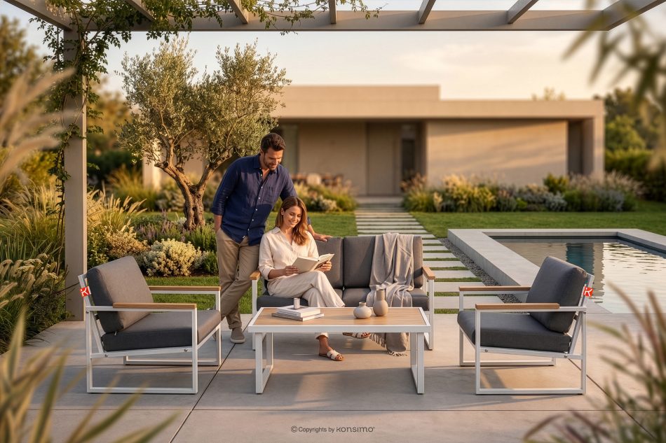 TRIBO Weißer loftartiger Gartensessel aus Stahl weiß/grau - Foto 11