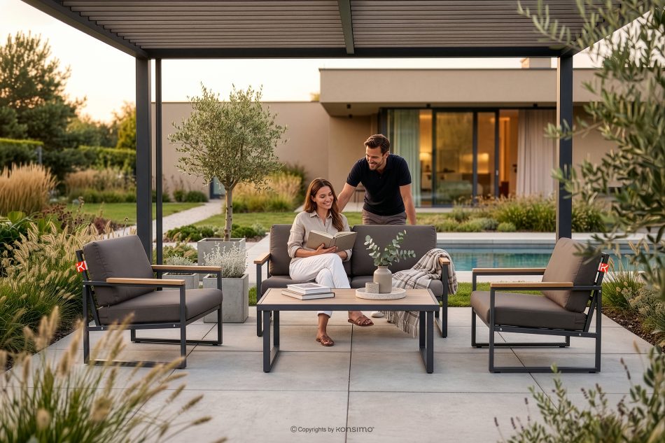 TRIBO Zweisitzer-Gartensofa im Industriestil aus Stahl anthrazit anthrazit/beige - Foto 13