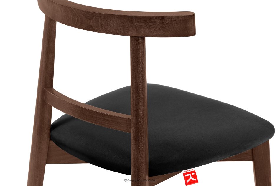 LILIO Vintage-Stuhl aus Velours-Stoff/Nussbaumholz medium schwarz schwarz/mittlerer Nussbaum - Foto 6