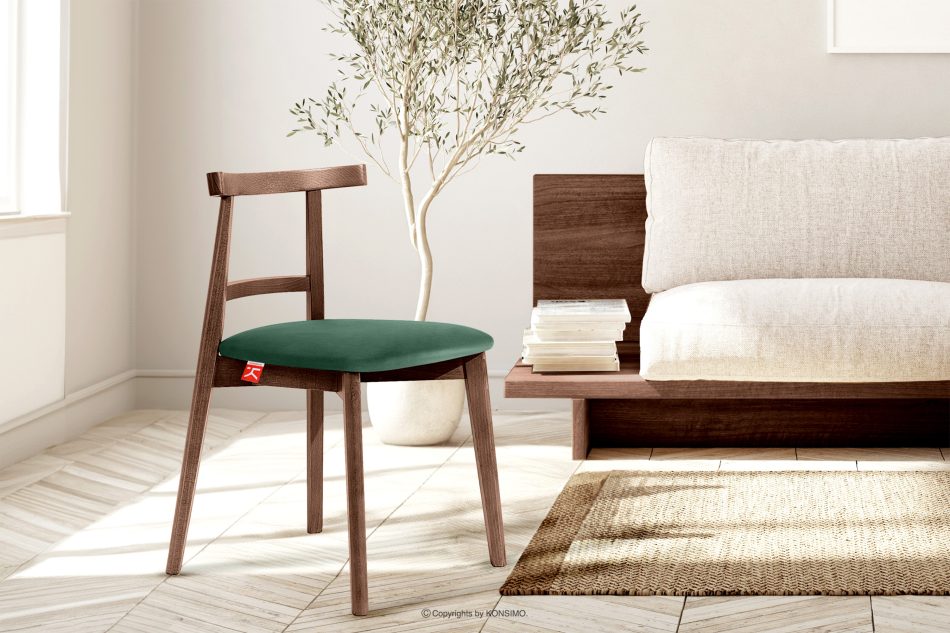 LILIO Vintage-Stuhl aus Velours-Stoff/Nussbaumholz medium dunkelgrün dunkelgrün/mittlere Nuss - Foto 8