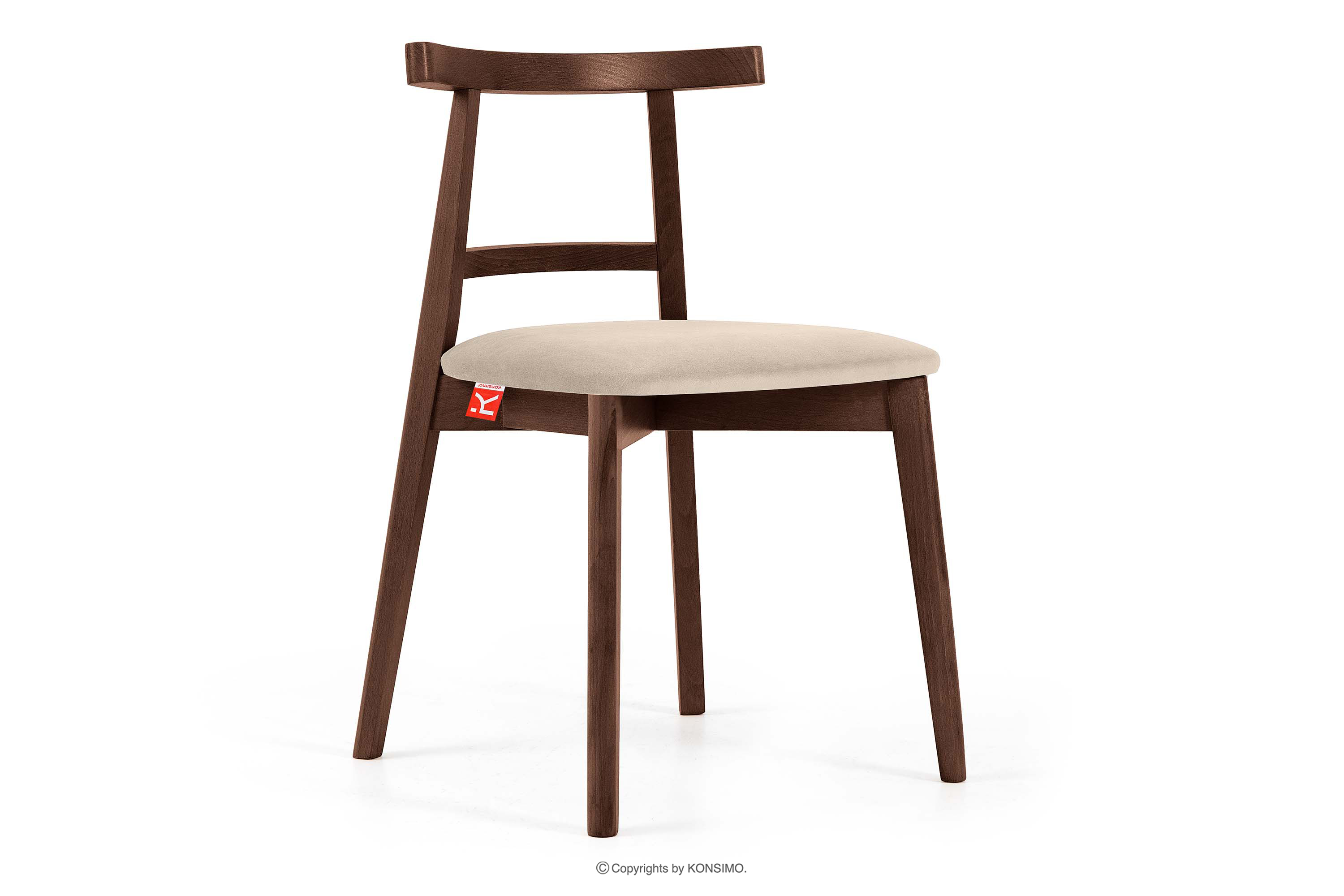 Stuhl im Vintage-Stil Creme Velours Nussbaum mittel LILIO