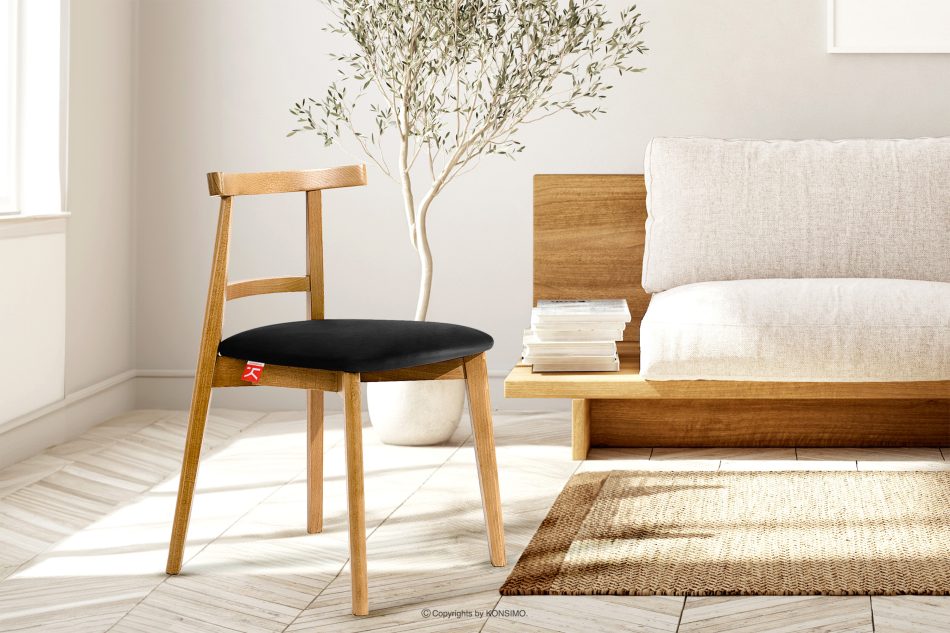 LILIO Vintage-Stuhl aus Velours-Stoff/hellem Eichenholz schwarz schwarz/helle Eiche - Foto 9