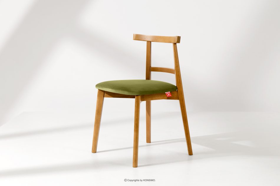 LILIO Vintage-Stuhl aus Velours-Stoff/hellem Eichenholz olivfarben oliv/hell Eiche - Foto 1