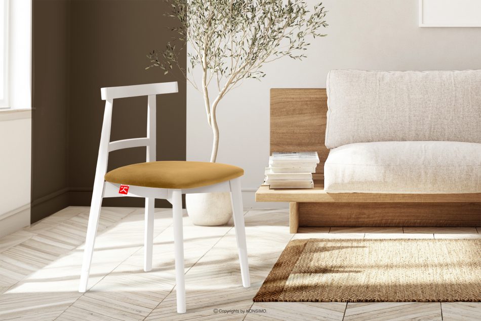 LILIO Vintage-Stuhl aus Velours-Stoff weiß/gelb gelb/weiß - Foto 7