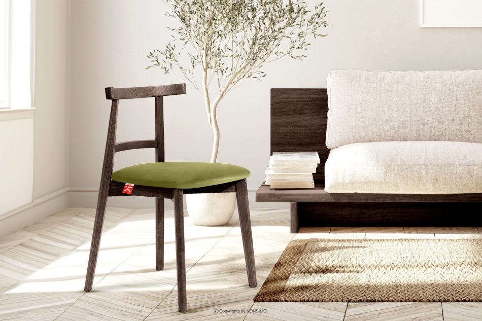 LILIO Vintage-Stuhl aus Velours-Stoff/dunkelem Nussbaumholz olivgrün oliv/dunkel nussbaum - Foto 8