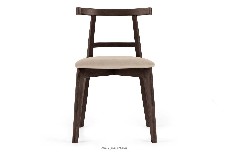 LILIO Vintage-Stuhl aus Velours-Stoff/dunkelem Nussbaumholz cremefarben creme/dunkle Walnuss - Foto 2