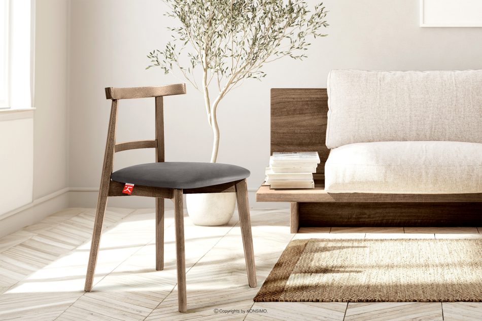 LILIO Vintage-Stuhl aus Velours-Stoff/Lefkas-Eichenholz grau grau/eiche lefkas - Foto 8