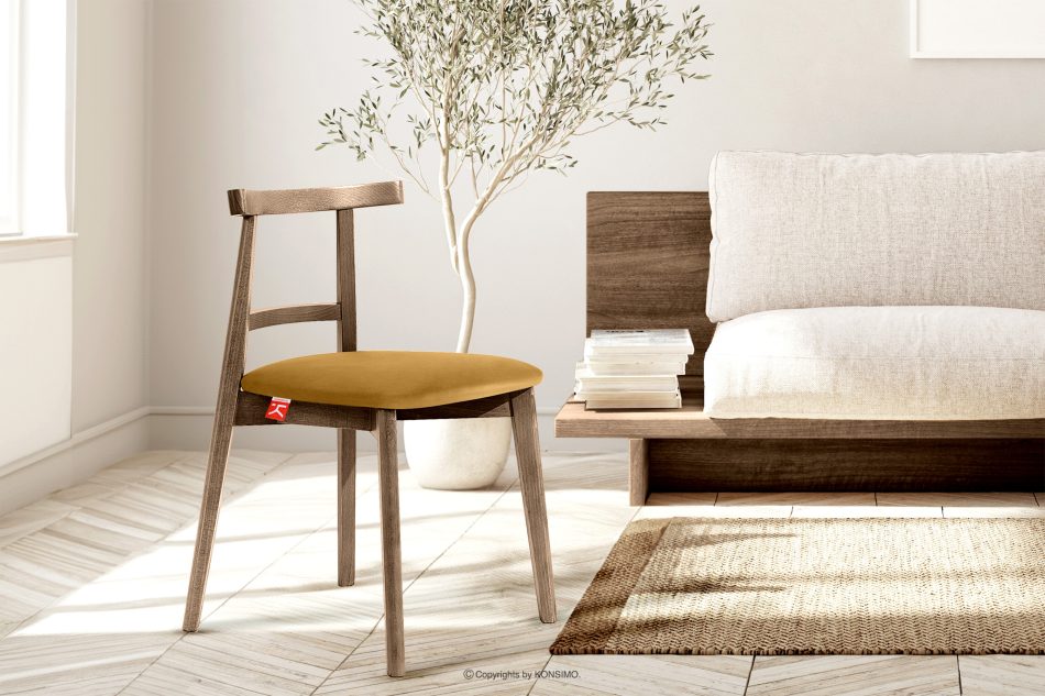 LILIO Vintage-Stuhl aus Velours-Stoff/Lefkas-Eichenholz gelb gelb/eiche lefkas - Foto 8