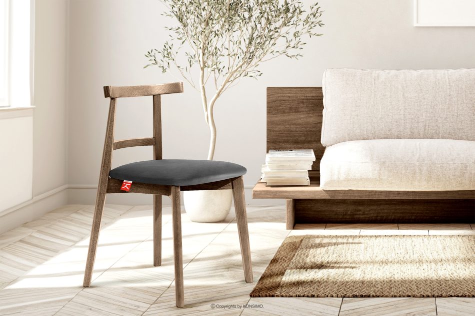 LILIO Vintage-Stuhl aus Velours-Stoff/Lefkas-Eichenholz graphitfarben graphit/eiche lefkas - Foto 8