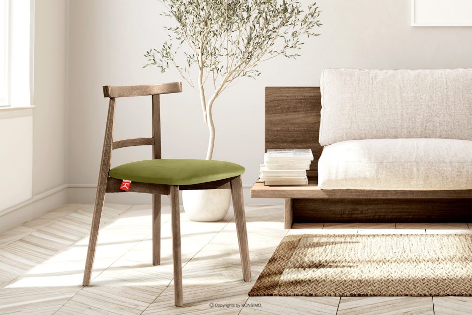 LILIO Vintage-Stuhl aus Velours-Stoff/Lefkas-Eichenholz olivgrün oliv/eiche lefkas - Foto 8