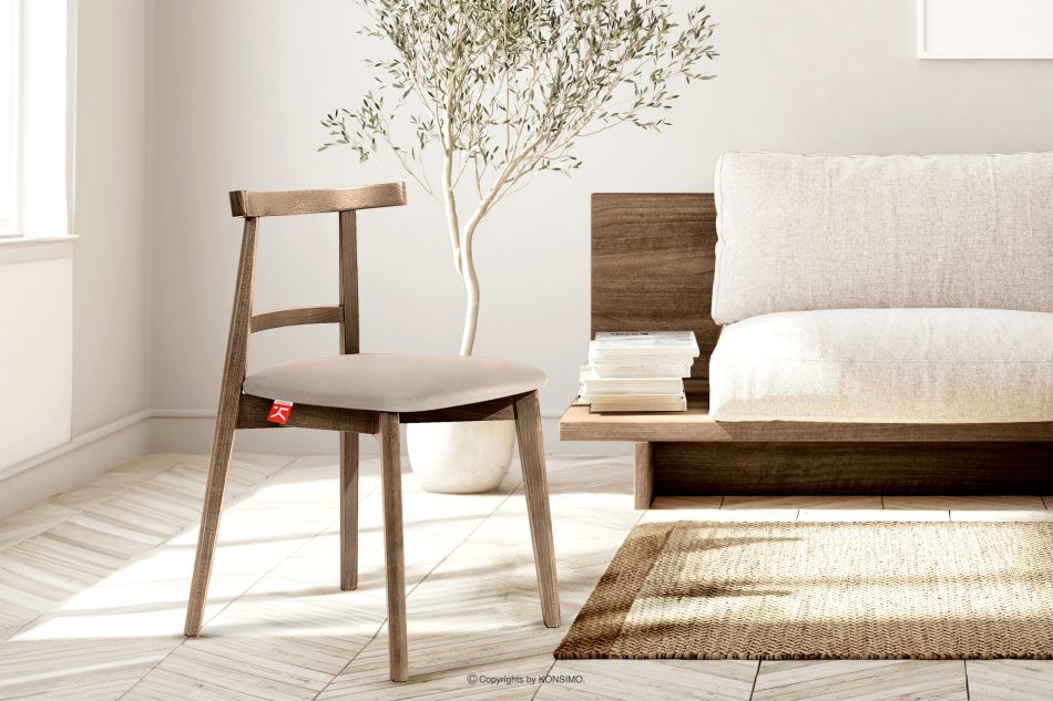 LILIO Stuhl-Vintage aus Velours-Stoff/Lefkas-Eichenholz cremefarben creme/eiche lefkas - Foto 8