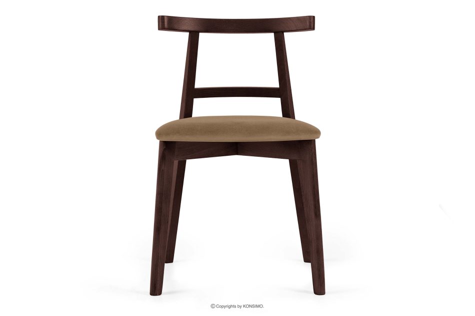 LILIO Vintage-Stuhl aus Samt-Stoff/Mahagoniholz beigefarben beige/mahagoni - Foto 2
