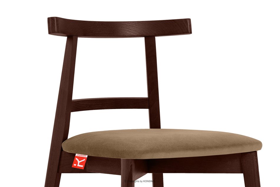 LILIO Vintage-Stuhl aus Samt-Stoff/Mahagoniholz beigefarben beige/mahagoni - Foto 5