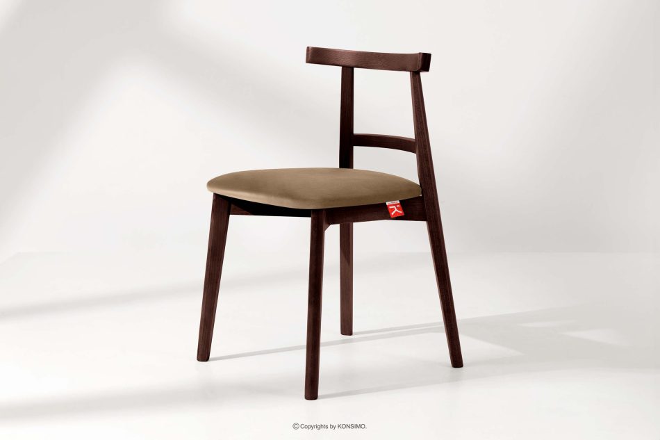LILIO Vintage-Stuhl aus Samt-Stoff/Mahagoniholz beigefarben beige/mahagoni - Foto 1