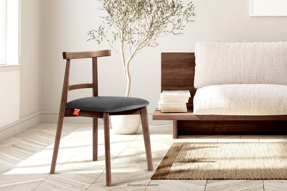 LILIO Vintage-Stuhl aus Velours-Stoff/Nussbaumholz medium (2 Stk.) graphitfarben graphit/mittlerer nussbaum - Foto 9