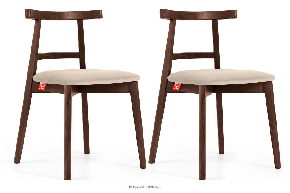 LILIO Vintage-Stuhl aus Velours-Stoff/Nussbaumholz medium (2 Stk.) cremefarben creme/mittlere Nuss - Foto 0