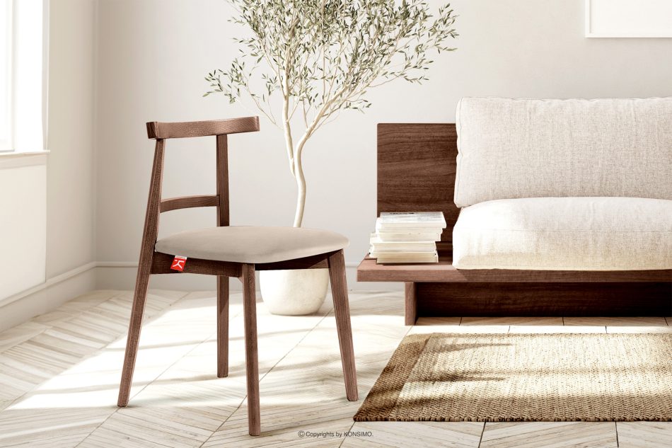 LILIO Vintage-Stuhl aus Velours-Stoff/Nussbaumholz medium (2 Stk.) cremefarben creme/mittlere Nuss - Foto 9