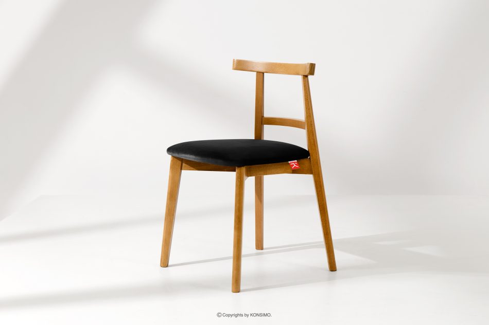 LILIO Vintage-Stuhl aus Velours-Stoff/hellem Eichenholz (2 Stk.) schwarz schwarz/helle Eiche - Foto 1