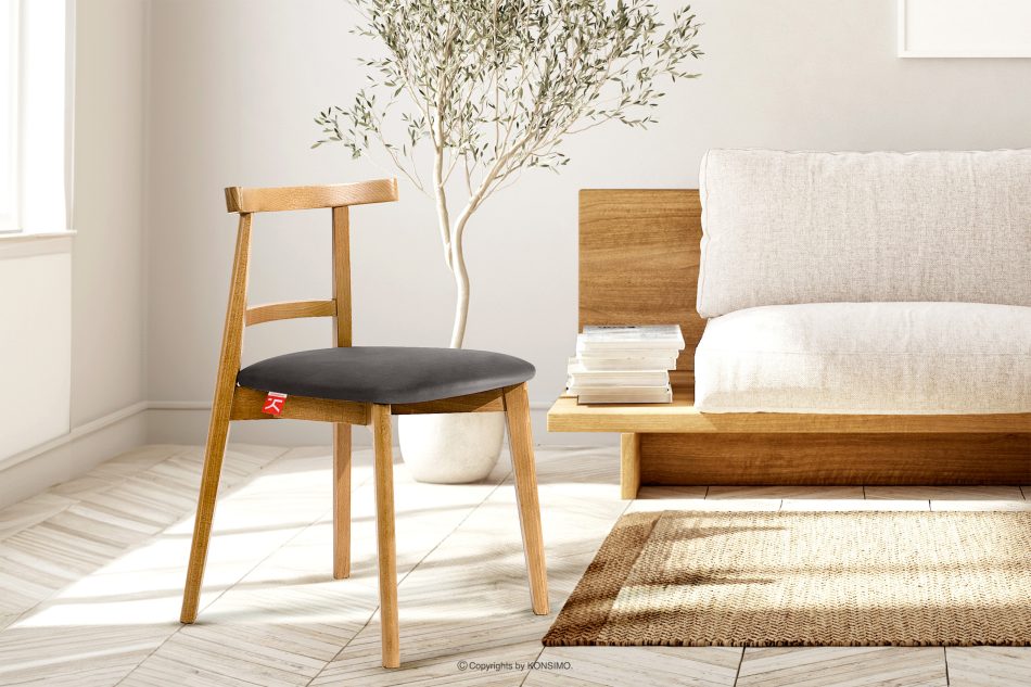 LILIO Vintage-Stuhl aus Velours-Stoff/hellem Eichenholz (2 Stk.) grau grau/helle Eiche - Foto 10