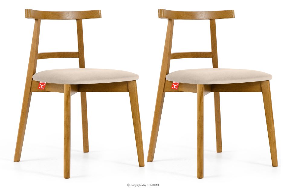 LILIO Vintage-Stuhl aus Velours-Stoff/hellem Eichenholz (2 Stk.) cremefarben creme/hell Eiche - Foto 0