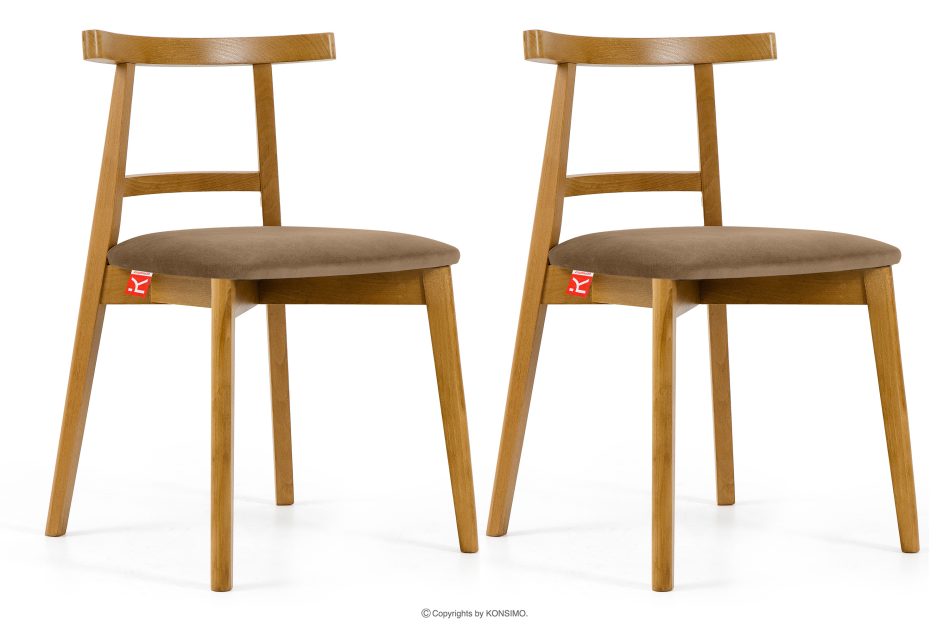 LILIO Vintage-Stuhl aus Samt-Stoff/hellem Eichenholz (2 Stk.) beigefarben beige/hell Eiche - Foto 0