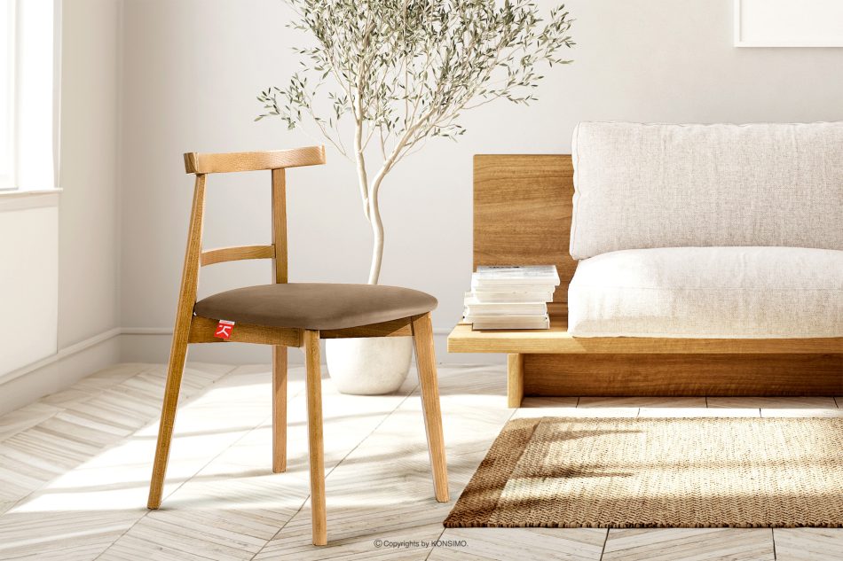 LILIO Vintage-Stuhl aus Samt-Stoff/hellem Eichenholz (2 Stk.) beigefarben beige/hell Eiche - Foto 10
