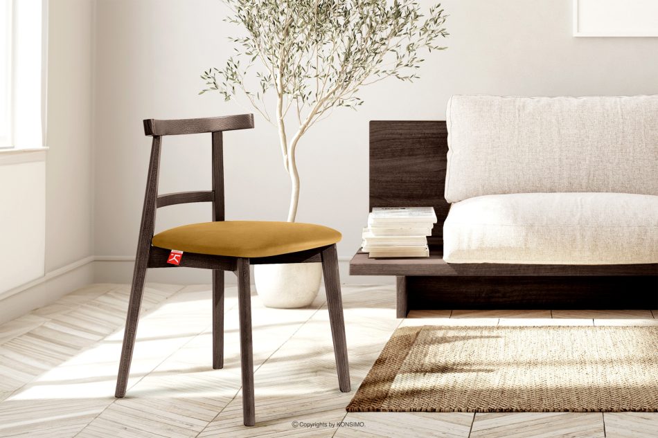 LILIO Vintage-Stuhl aus Velours-Stoff/dunkelem Nussbaumholz (2 Stk.) gelb gelb/dunkel nussbaum - Foto 9