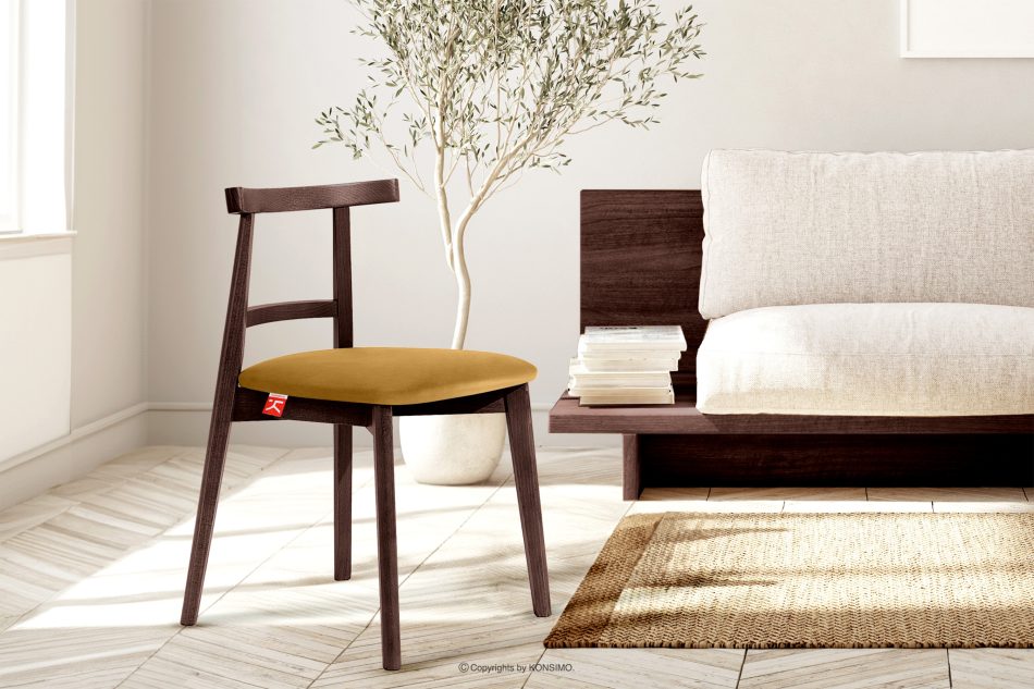 LILIO Vintage-Stuhl aus Velours-Stoff/Mahagoniholz (2 Stk.) gelb gelb/mahagoni - Foto 9