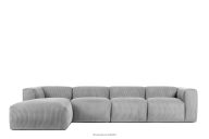 Großes modulares Ecksofa für das Wohnzimmer aus hellgrauem Kordstoff links